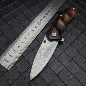 RECON GS2U EDC Red sandalwood handle Damascus Steel Blade hunting survival knife
