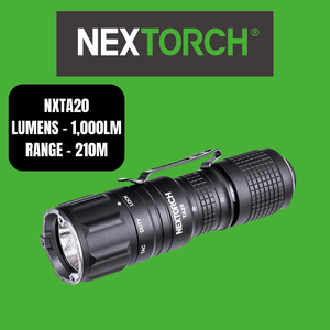 Nextorch T-Series Rechargeable Compact Duty Torch Tri-Mode, 1-Step Strobe Switch, 7 Modes, Rotating Metal Head Switch – NXTA20