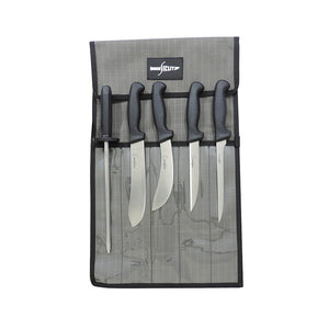 SICUT 6 Piece All Purpose Knife Package – Black Handle- Fishing, Hunting, Butchering,out door BBQ