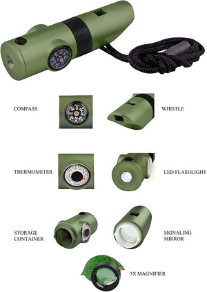 Survival Olive Green 7-IN-1 Survival Whistle