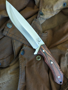 Tassie Tiger Fixed Blade Knife with Wood Handle, 158mm 9CR Blade with Leather Sheath - Kit Bag Perth