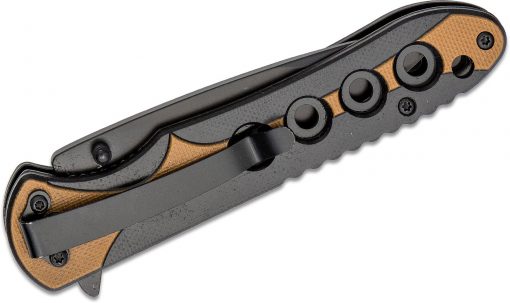 Schrade Ultra-Glide Flipper Folding Knife 3.5″ Black Oxide Drop Point Blade, Slim Tan/Black G10 Handles – 1121084