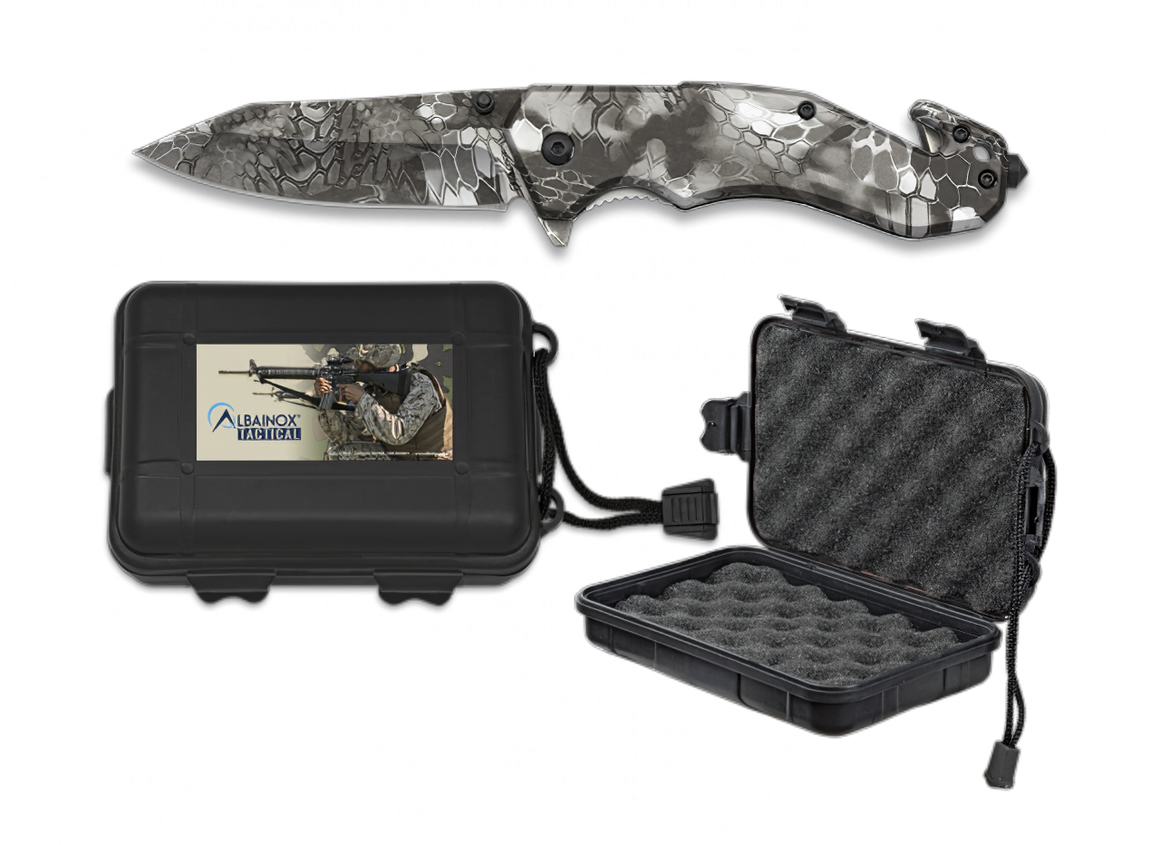 B99 Camo Folding Knife with seat belt cutter and window smasher