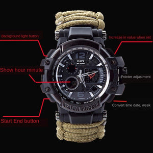 RECON GS2U 550LB Para Cord Tactical Survival Digital/Analogue Watch