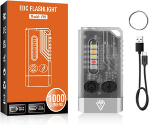 RECON GS2 V10 Small Powerful Keychain Flashlight With 365nm UV Red Green Blue Light,High Lumens 1000 LM USB C Rechargeable Mini Pocket LED Flashlight