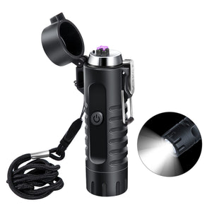 RECON GS2S Rechargeable Waterproof Dual Arc Plasma Lighter With LED Tri-Phase Flashlight