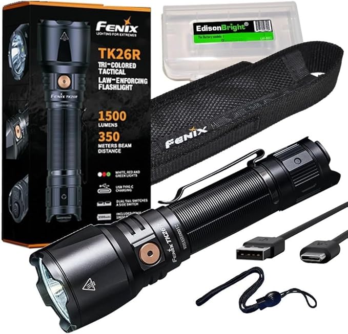 Fenix TK26R Tri-coloured 1500 lumen rechargeable tactical LED torch, Red, Green, White