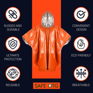 RECON GS2 Waterproof First Aid Emergency Mylar Casualty Poncho "PREPARED4X"