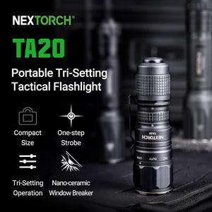 Nextorch T-Series Rechargeable Compact Duty Torch Tri-Mode, 1-Step Strobe Switch, 7 Modes, Rotating Metal Head Switch – NXTA20