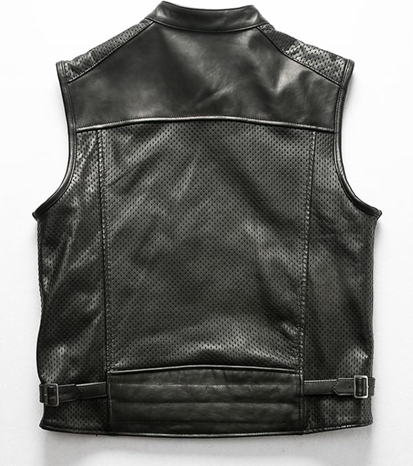 Black Collared Mesh Breathable Outdoor Leisure Motorcycle Men's Cowhide Zipped Leather