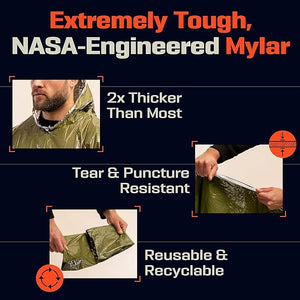 RECON GS2 Waterproof First Aid Emergency Mylar Casualty Poncho "PREPARED4X"