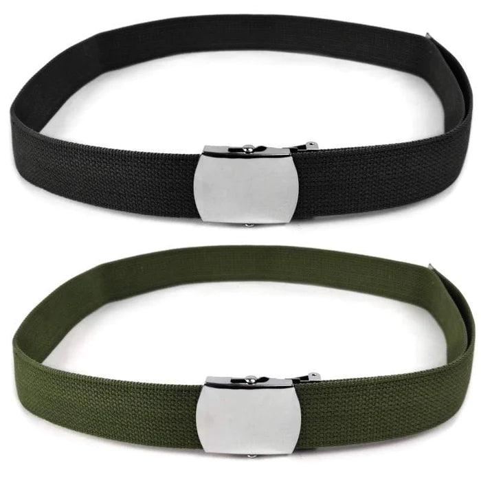 RECON Military Web Belt Classic Silver Slider Military Belt Buckle with Canvas Web