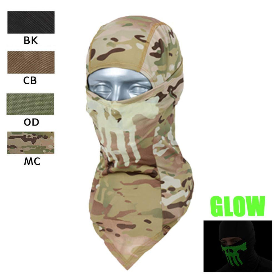 RECON GS2 GhostScan Punisher Balaclava / Hood  Tactical Full Length Anti UV with Luminous Skull Feature