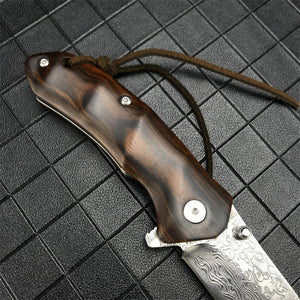 RECON GS2U EDC Red sandalwood handle Damascus Steel Blade hunting survival knife