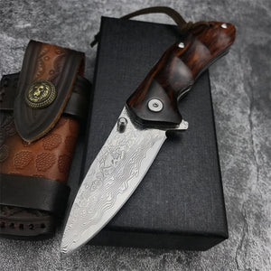 RECON GS2U EDC Red sandalwood handle Damascus Steel Blade hunting survival knife