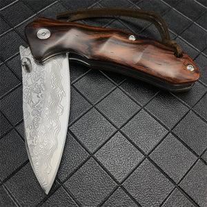 RECON GS2U EDC Red sandalwood handle Damascus Steel Blade hunting survival knife