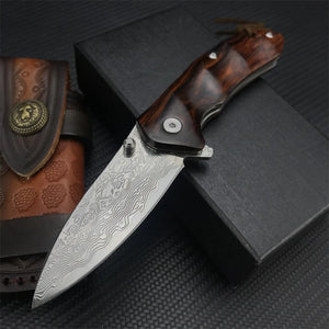 RECON GS2U EDC Red sandalwood handle Damascus Steel Blade hunting survival knife