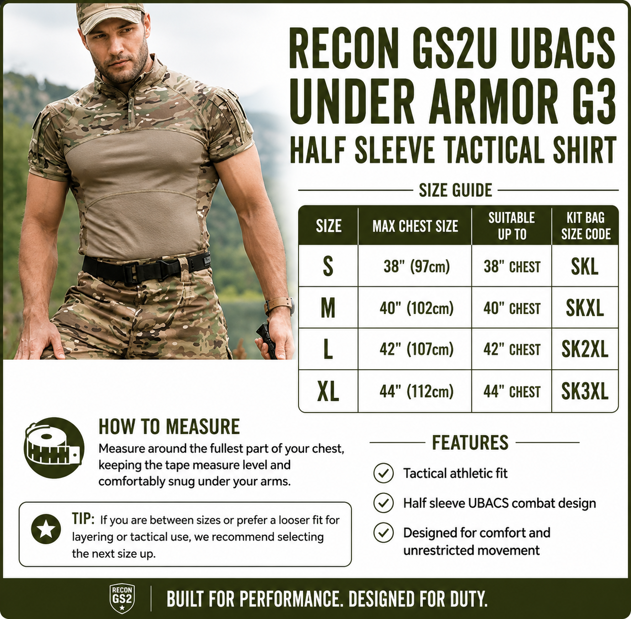 RECON GS2U UBACS under armor G3 Short Sleeve Tactical Shirt