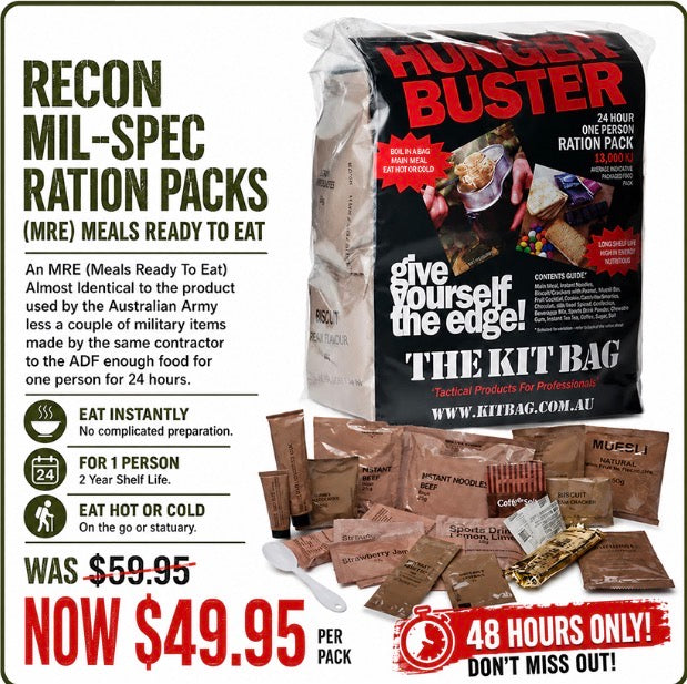 RECON Mil-Spec 24 Hour Ration Pack (MRE) – Meals Ready To Eat | Emergency, Camping & Survival Food