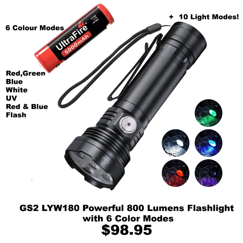 RECON GS2 LYW180 Powerful 800 Lumens  Flashlight with  6 Color Modes