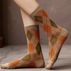 Vintage Retro Plaid Tartan style Cotton Rich Socks (6 Pack) Unisex