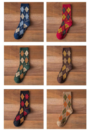 Vintage Retro Plaid Tartan style Cotton Rich Socks (6 Pack) Unisex