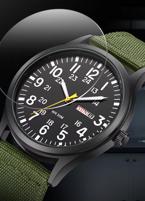 RECON GS2 Slimline Stainless Steel Military Watch - Day and Date Function including  NATO Watch Band