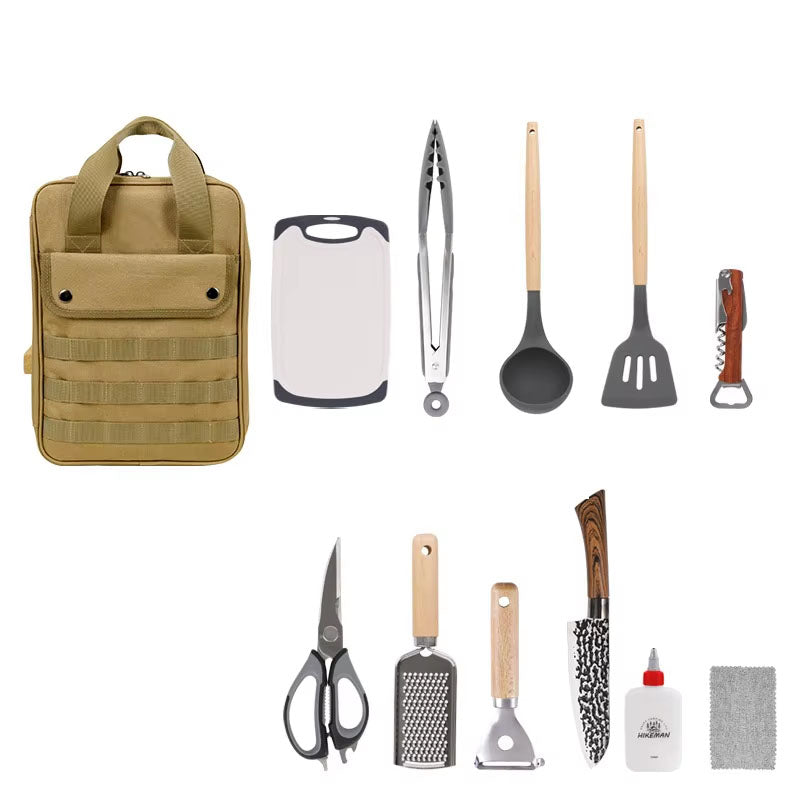 RECON GS2 12Pc vintage style Outdoor Cooking utensil set with HD military style Bag