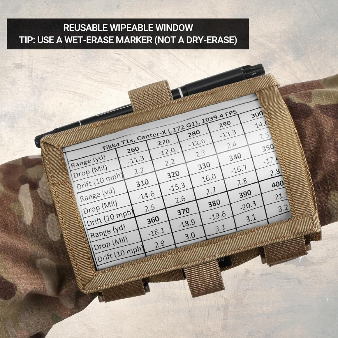 RECON GS2 Tactical Wrist Map, Nav, Note DOPE Pouch