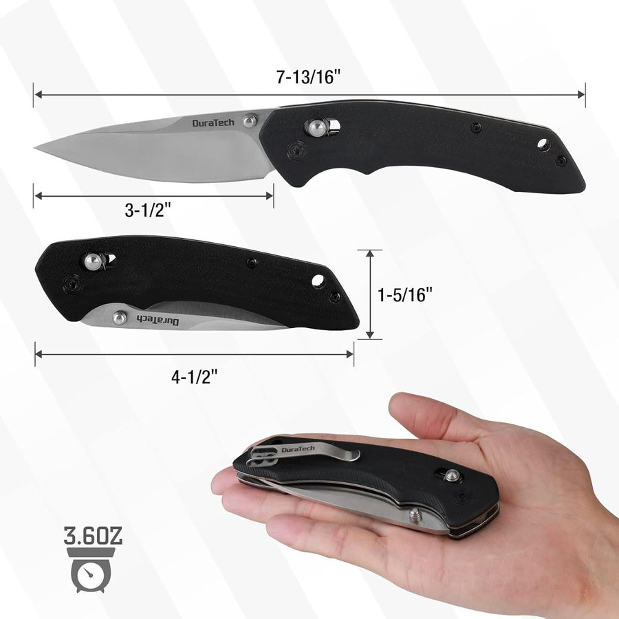 SOG DURATECH Folding Pocket Knife, EDC Pocket Knife with Stainless Steel Blade, G10 Handle Folding Knives, Drop Point Blade, Carry Pocket clip