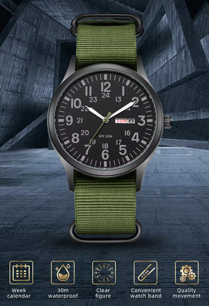 RECON GS2 Slimline Stainless Steel Military Watch - Day and Date Function including  NATO Watch Band