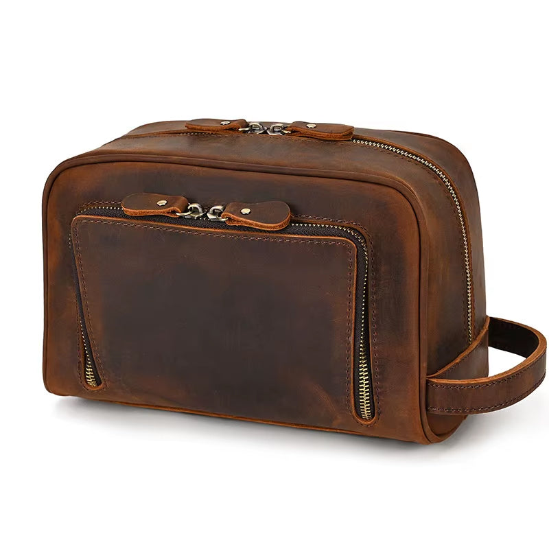 Vintage Retro 100% cow hide leather by crazy horse leather co Toiletries bag.