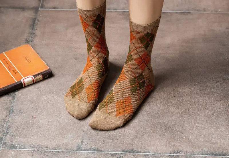 Vintage Retro Plaid Tartan style Cotton Rich Socks (6 Pack) Unisex