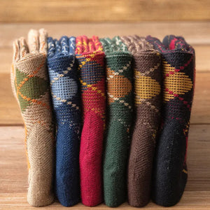 Vintage Retro Plaid Tartan style Cotton Rich Socks (6 Pack) Unisex
