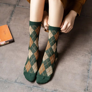 Vintage Retro Plaid Tartan style Cotton Rich Socks (6 Pack) Unisex