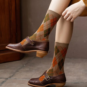 Vintage Retro Plaid Tartan style Cotton Rich Socks (6 Pack) Unisex