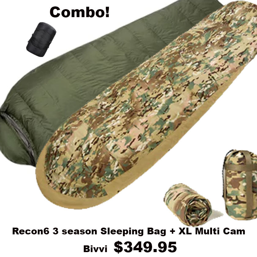 RECON GS2 Recon6 3 season sleeping bag plus multi cam  XL Bivvi Bag combo