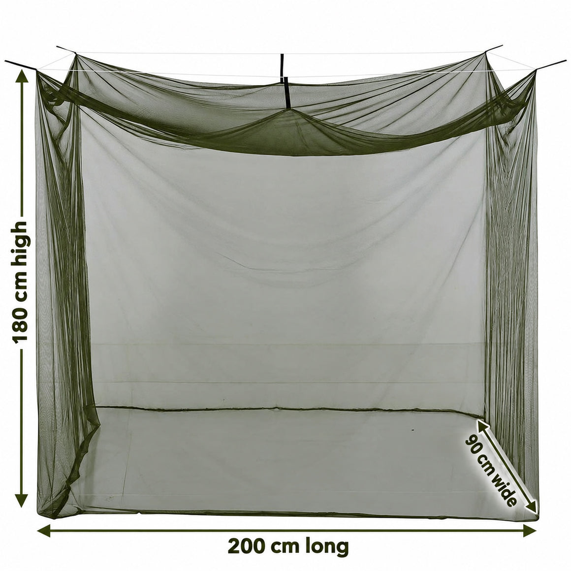 RECON GS2™ Box Mosquito Net – Single Bed Mozzie Net – Olive – 200 × 90 × 180 cm