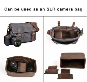 Vintage Retro waxed canvas /leather camera messenger shoulder bag / case