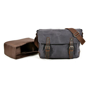 Vintage Retro waxed canvas /leather camera messenger shoulder bag / case