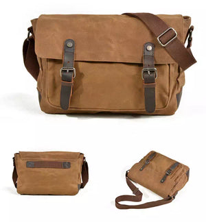 Vintage Retro waxed canvas /leather camera messenger shoulder bag / case