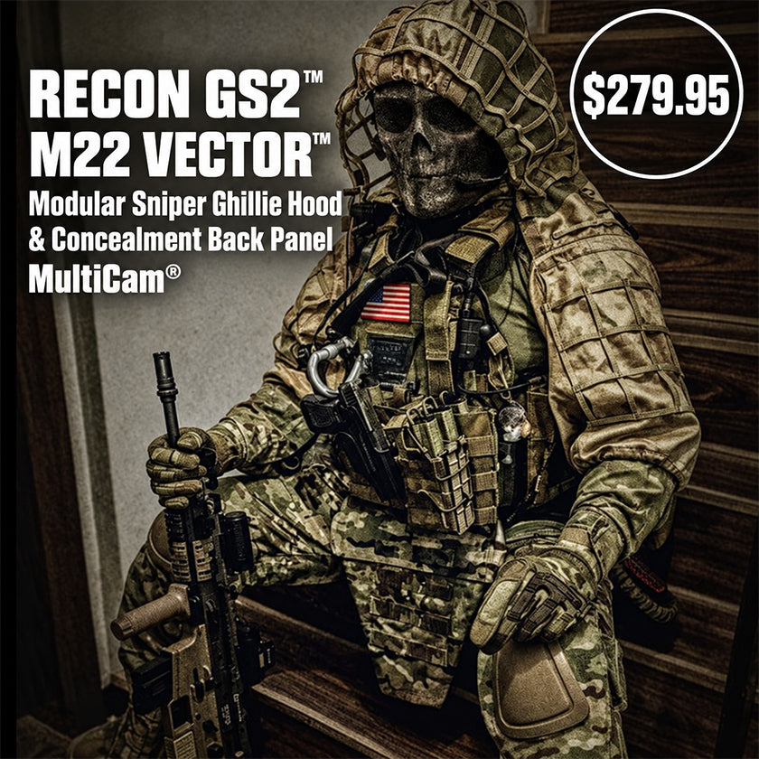 RECON GS2™ M22 VECTOR™ Modular Sniper Ghillie Hood & Concealment Back Panel – MultiCam®