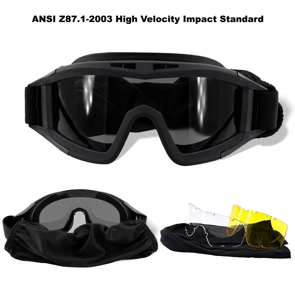 RECON GS2S Tactical Ballistic Goggles UV400 Anti-Fog – ANSI Z87.1 Military Safety Eyewear | Clear, Smoke, Yellow & Amber Lenses