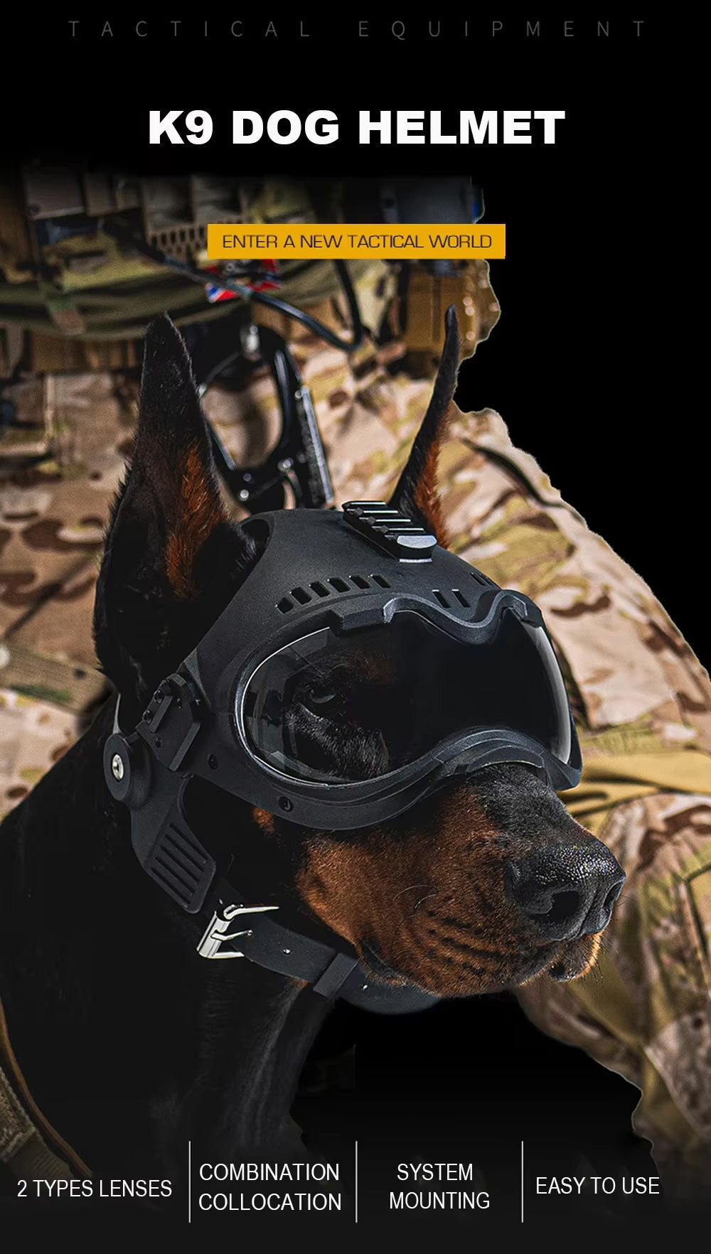 tactical dog helmet and goggles RECON GS2 K9 EnForcer Tactical Dog Helmet