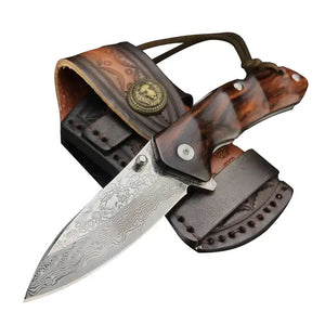 RECON GS2U EDC Red sandalwood handle Damascus Steel Blade hunting survival knife