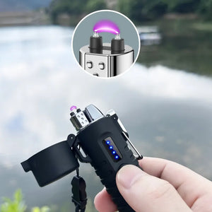 RECON GS2S Rechargeable Waterproof Dual Arc Plasma Lighter With LED Tri-Phase Flashlight