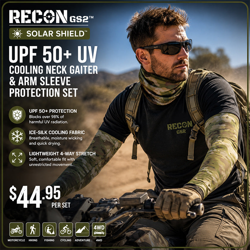 RECON GS2™ SOLAR SHIELD™ UPF 50+ UV Cooling Neck Gaiter & Arm Sleeve Protection Set