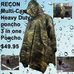 Recon Heavy Duty  Waterproof Multi-Cam 3-1 Poncho with pouch