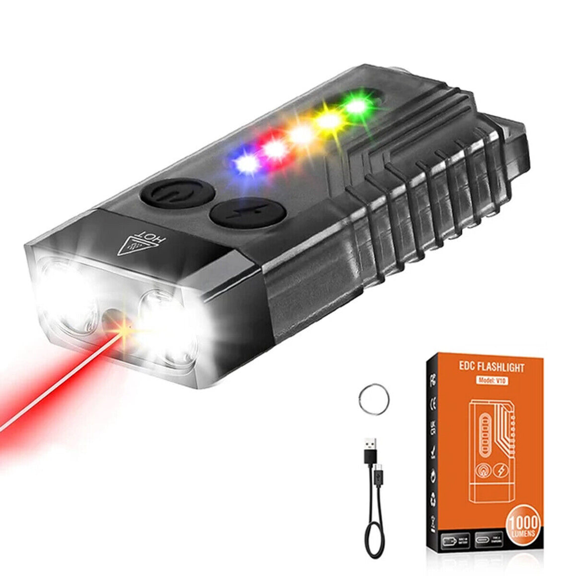 RECON GS2 V10 Small Powerful Keychain Flashlight With 365nm UV Red Green Blue Light,High Lumens 1000 LM USB C Rechargeable Mini Pocket LED Flashlight.