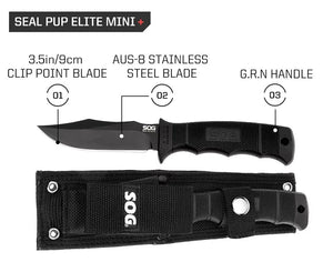 SOG SEAL PUP ELITE MINI FIXED BLADE KNIFE (E37M-BX)